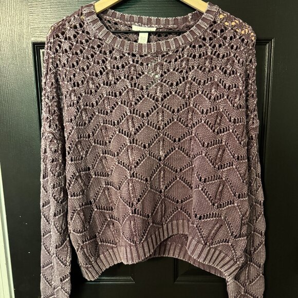 NWT Tillys Womens Cropped Sweater Deep Purple Distressed XXL - Picture 1 of 3